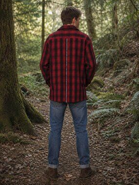 Lifted Anchors Red Black Buffalo Plaid Heavy Flannel Back Zip Shacket Jacket